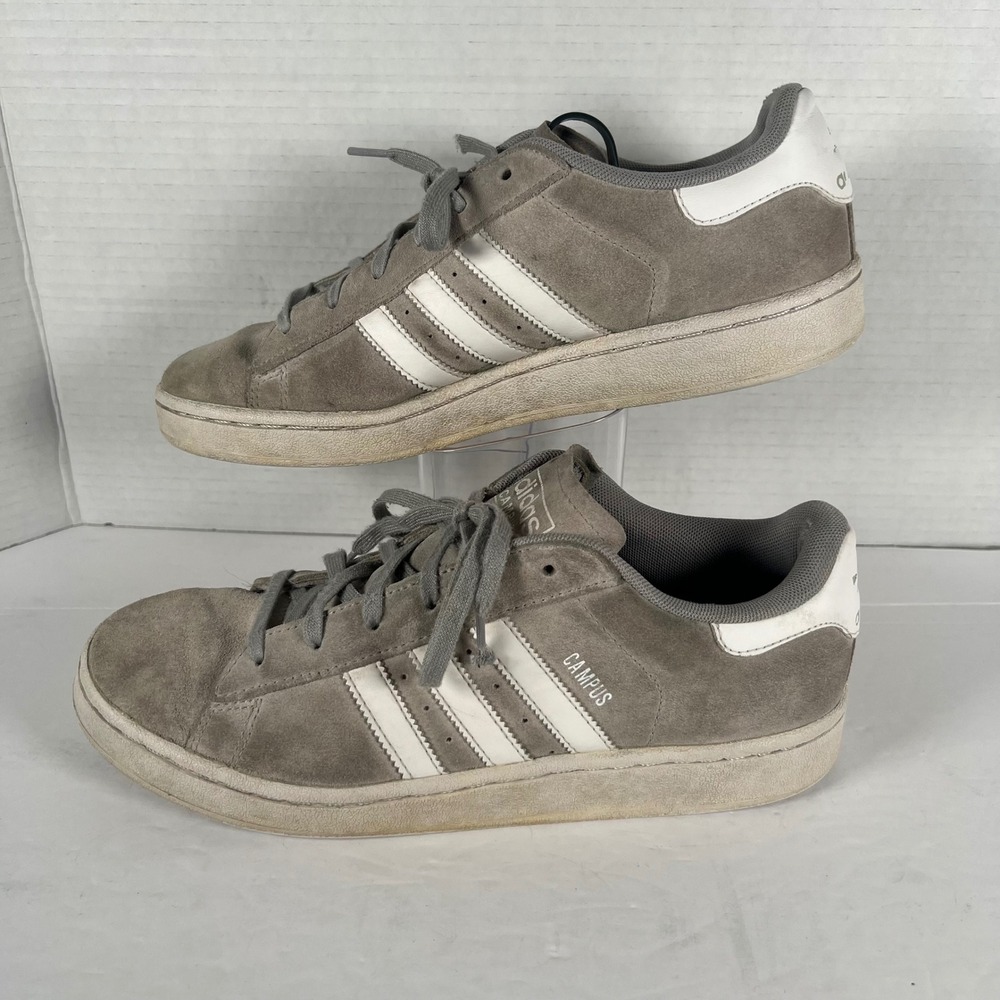 Adidas Campus Grey Suede White Stripes Low Top Sneakers C77175 Mens 7 Womens 8